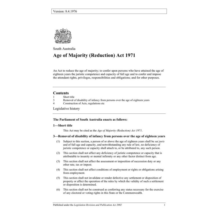 Age of Majority (Reduction) Act 1971