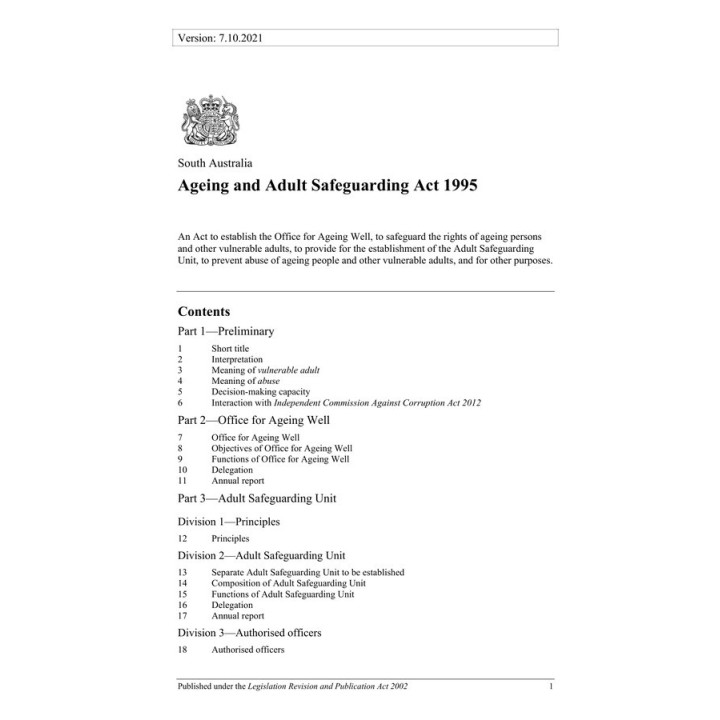 Ageing and Adult Safeguarding Act 1995