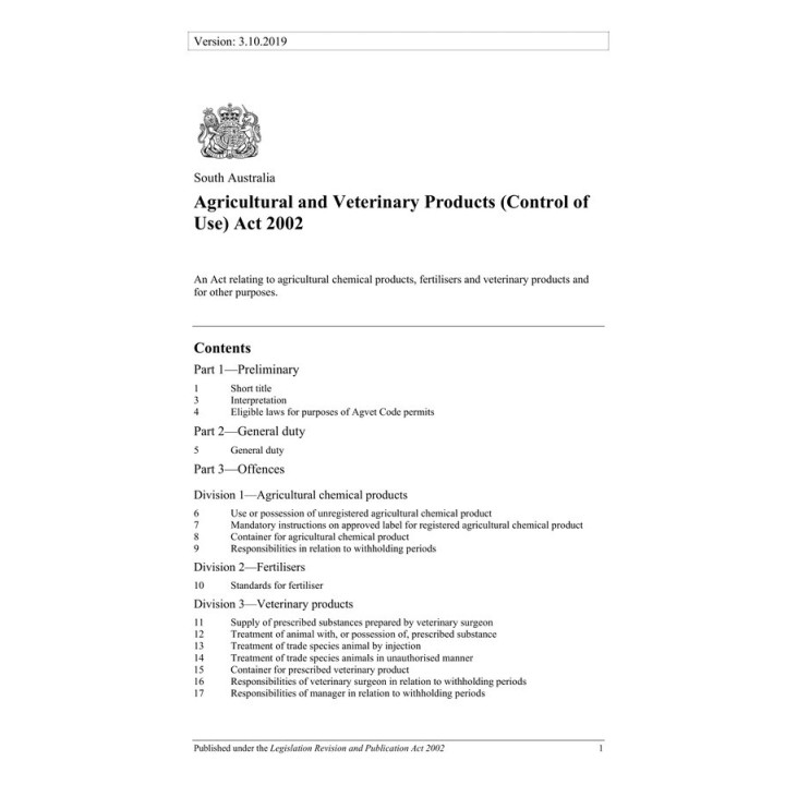 Agricultural and Veterinary Products (Control of Use) Act 2002