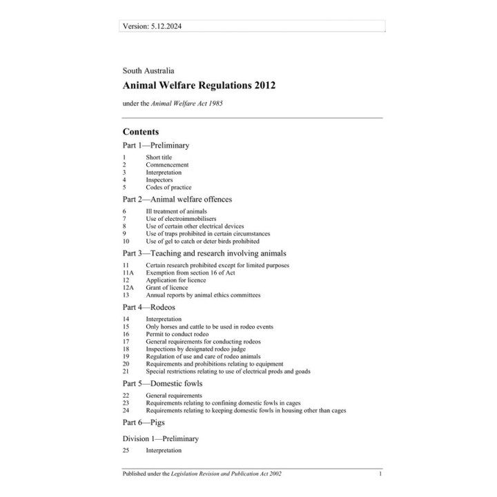 Animal Welfare Regulations 2012