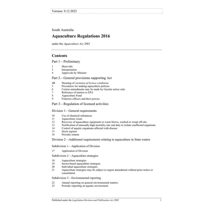 Aquaculture Regulations 2016