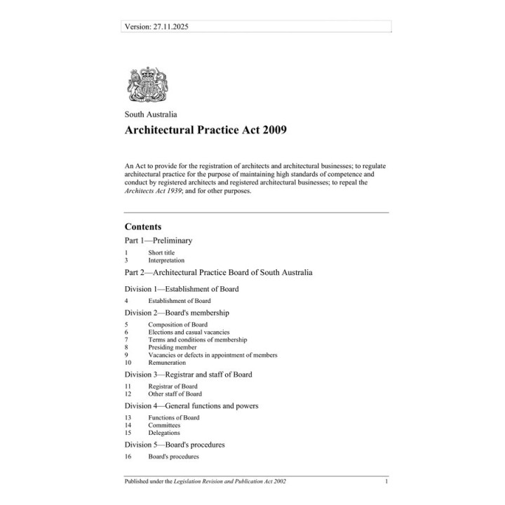 Architectural Practice Act 2009