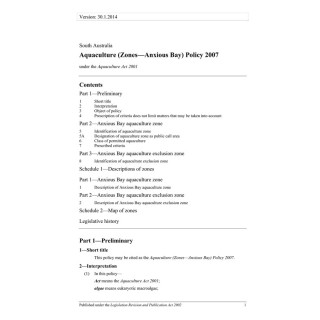 Aquaculture (Zones - Anxious Bay) Policy 2007