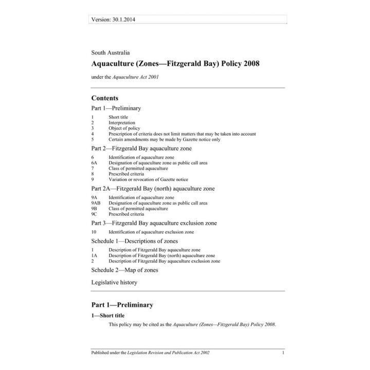 Aquaculture (Zones - Fitzgerald Bay) Policy 2008