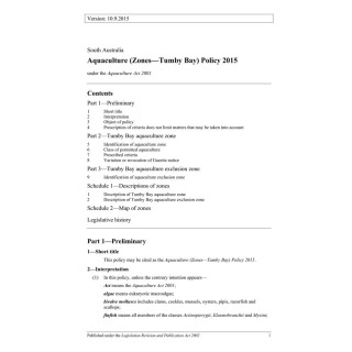 Aquaculture (Zones - Tumby Bay) Policy 2015