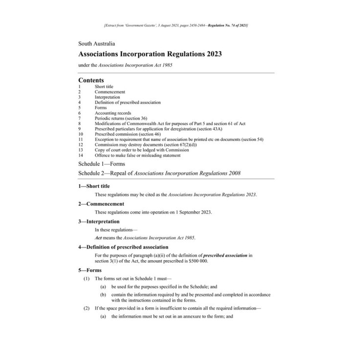 Associations Incorporation Regulations 2023