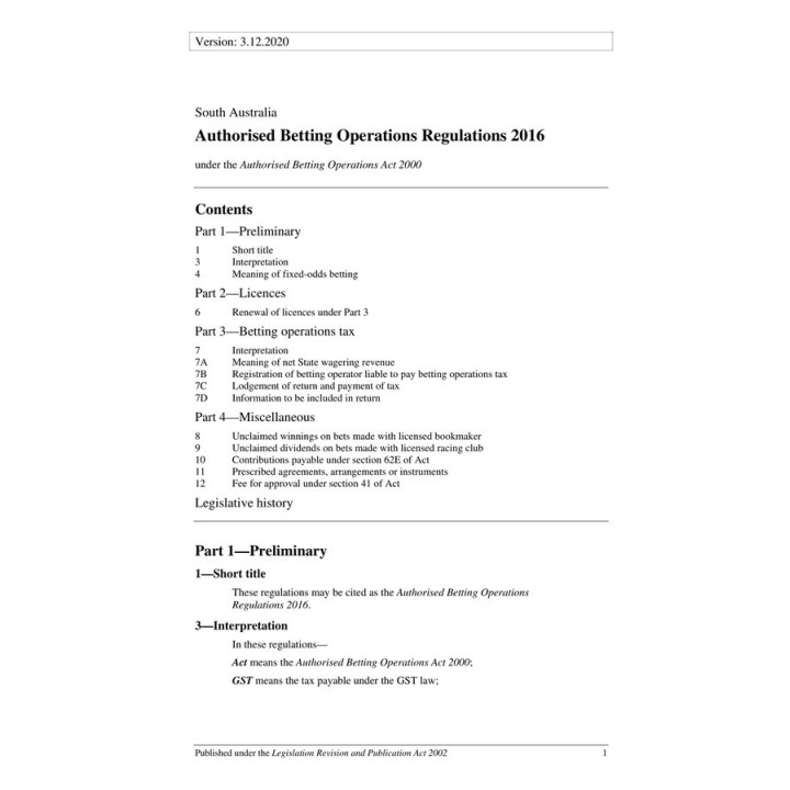 Authorised Betting Operations Regulations 2016