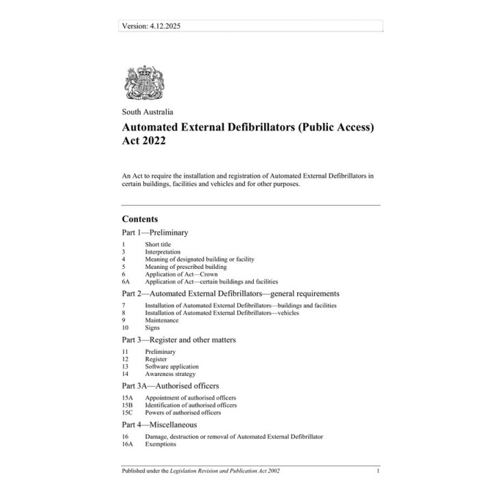 Automated External Defibrillators (Public Access) Regulations 2024