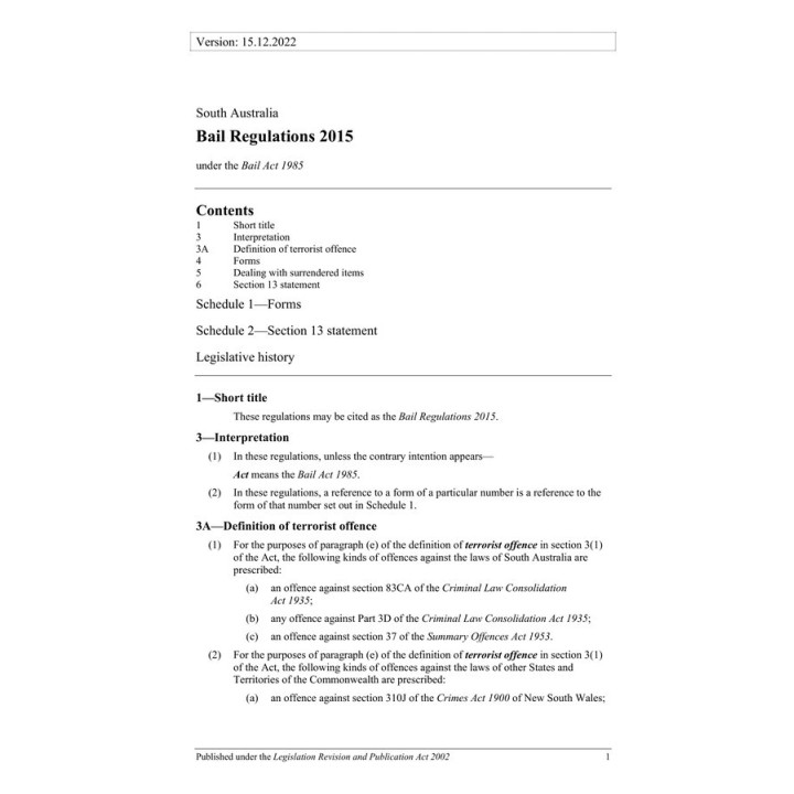 Bail Regulations 2015