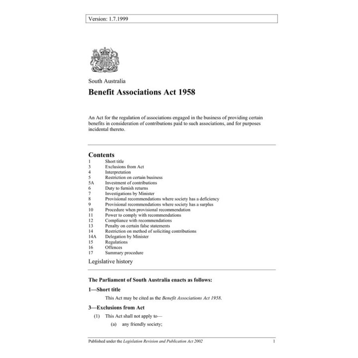 Benefit Associations Act 1958