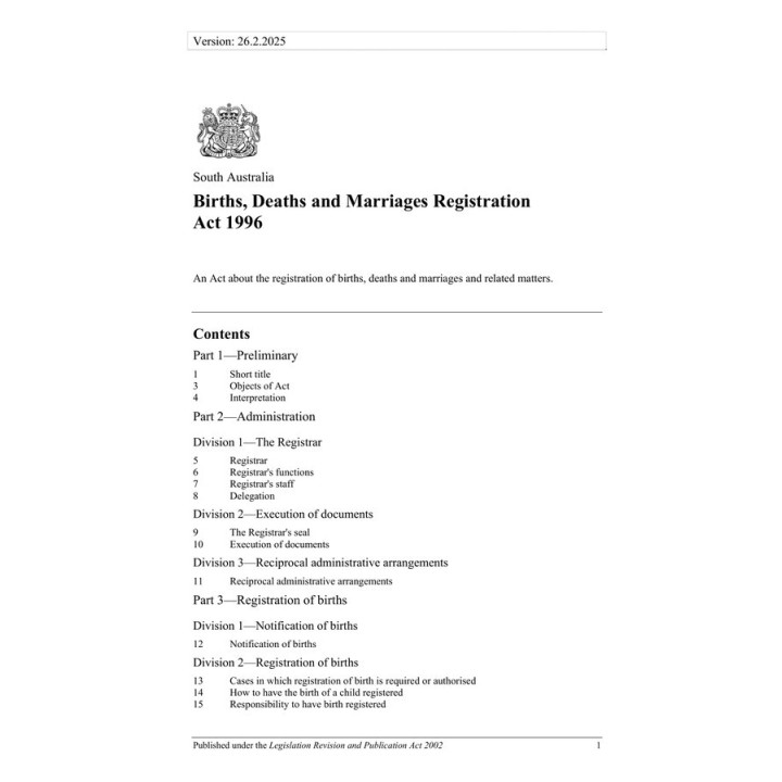 Births Deaths and Marriages Registration Act 1996