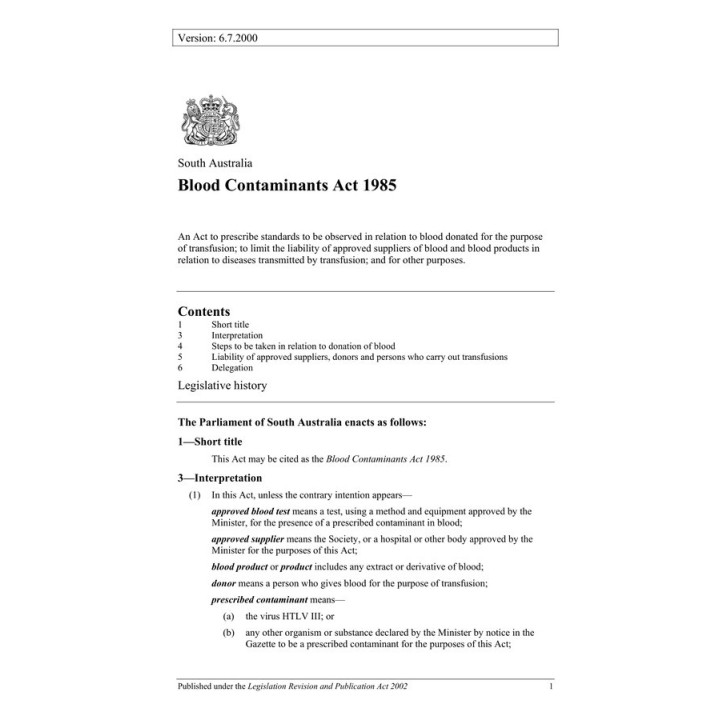 Blood Contaminants Act 1985