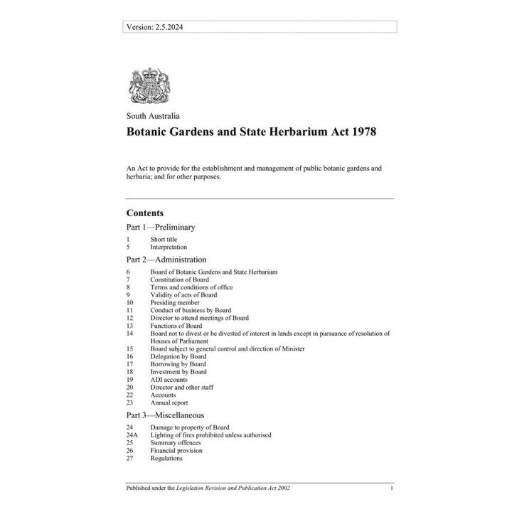 Botanic Gardens and State Herbarium Act 1978