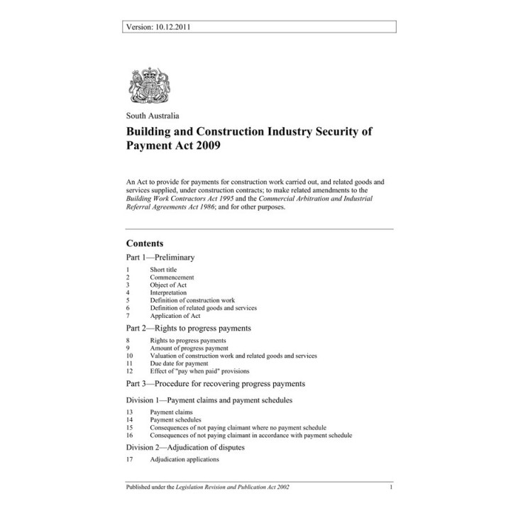 Building and Construction Industry Security of Payment Act 2009