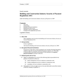 Building and Construction Industry Security of Payment Regulations 2011