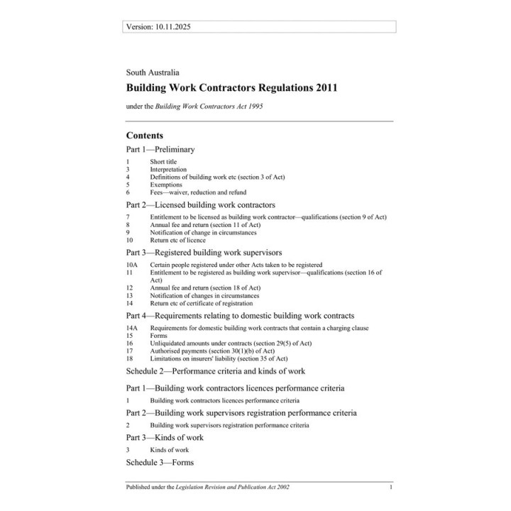 Building Work Contractors Regulations 2011