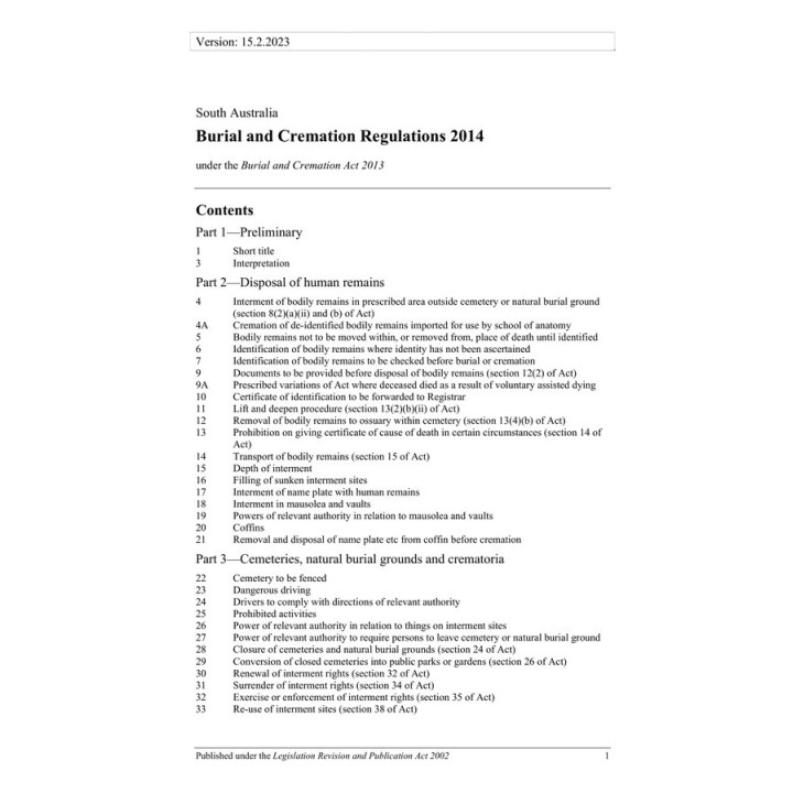 Burial and Cremation Regulations 2014