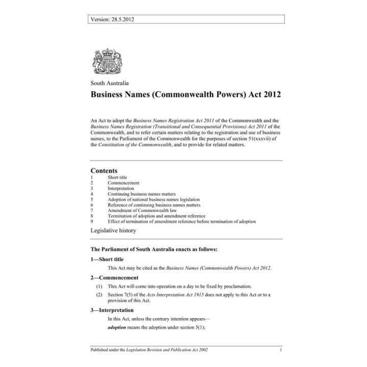 Business Names (Commonwealth Powers) Act 2012