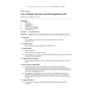 City of Adelaide (Elections and Polls) Regulations 2025