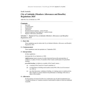 City of Adelaide (Members Allowances and Benefits) Regulations 2025