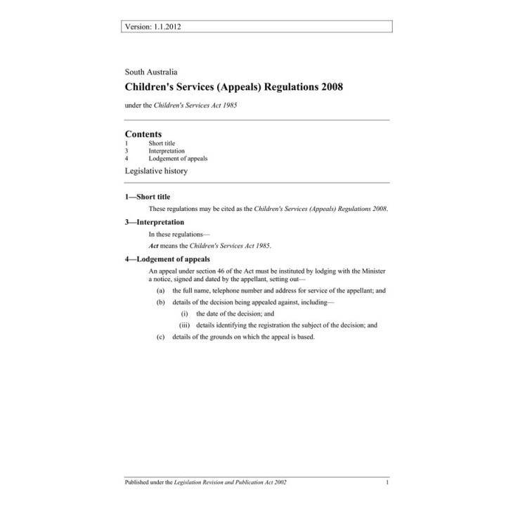 Children's Services (Appeals) Regulations 2008