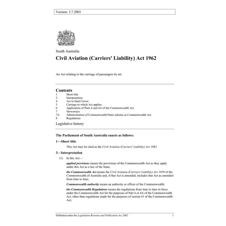 Civil Aviation (Carriers Liability) Act 1962