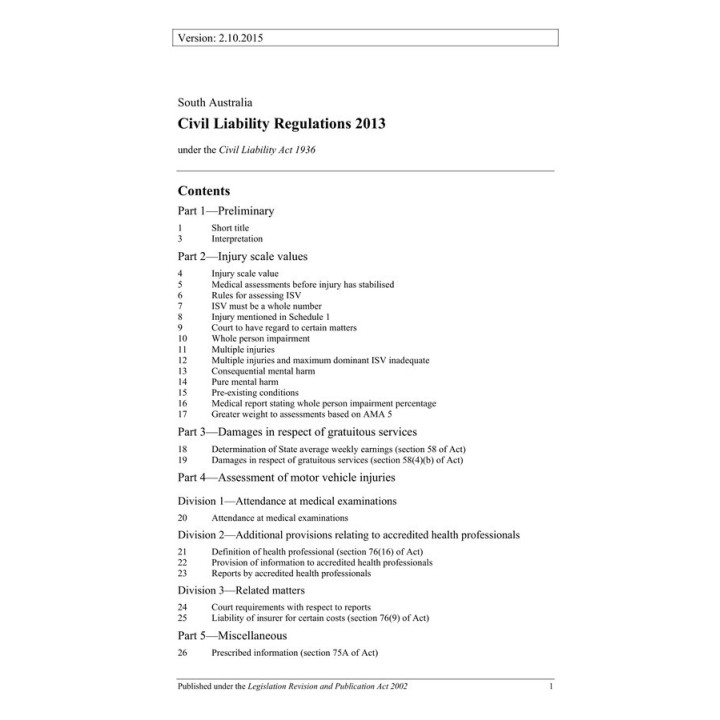 Civil Liability Regulations 2013