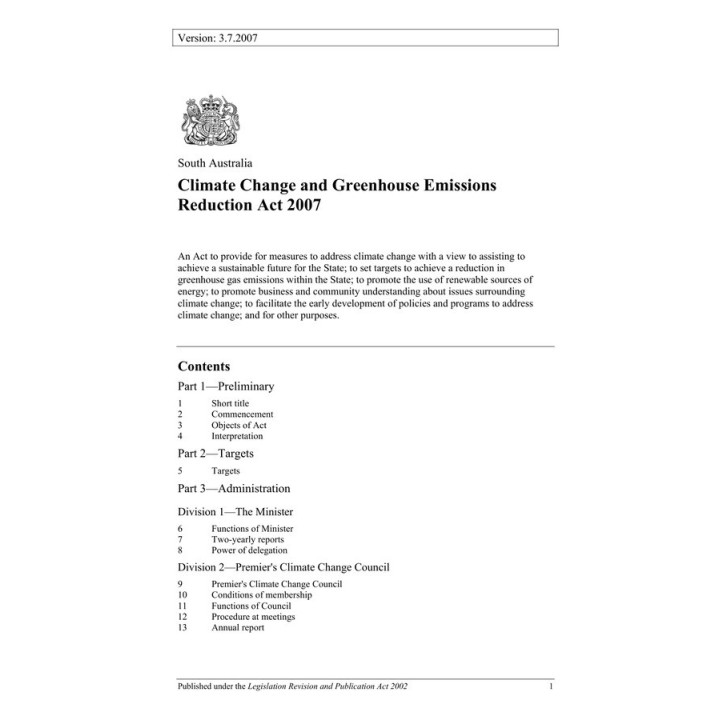 Climate Change and Greenhouse Emissions Reduction Act 2007