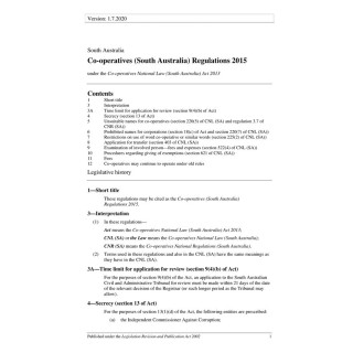 Co-operatives (South Australia) Regulations 2015