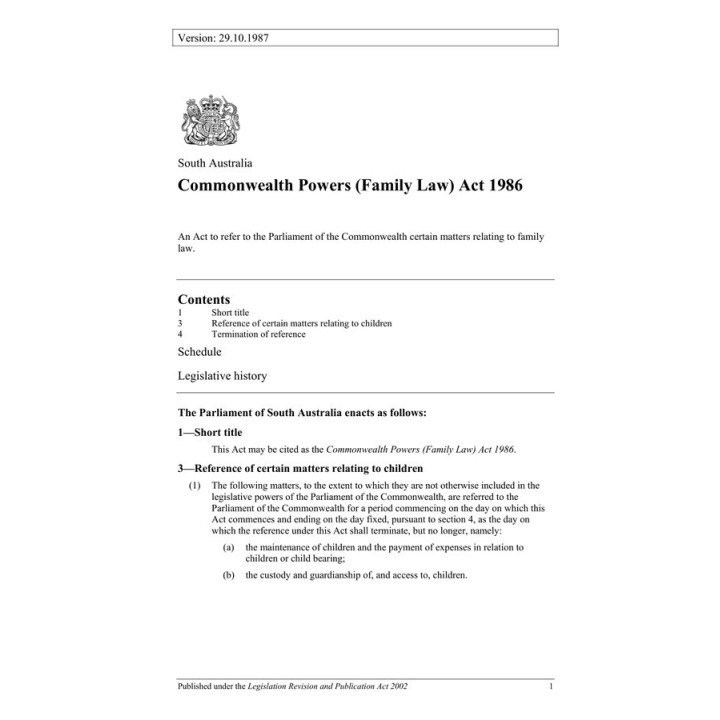 Commonwealth Powers (Family Law) Act 1986