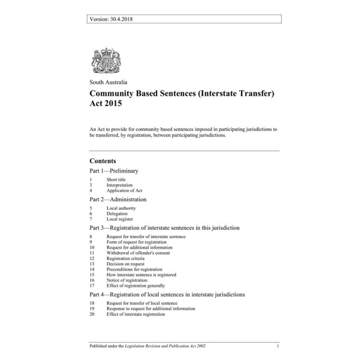 Community Based Sentences (Interstate Transfer) Act 2015