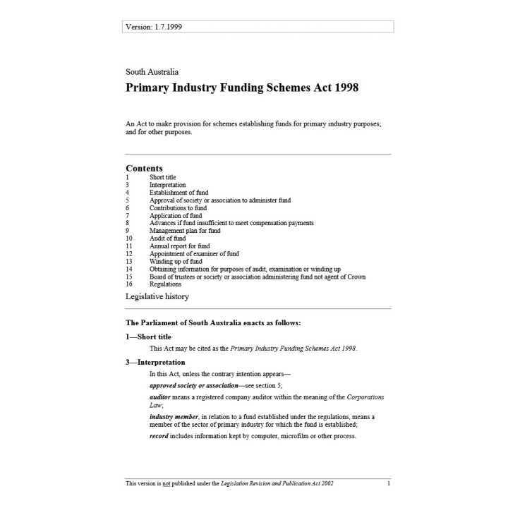 Primary Industry Funding Schemes Act 1998