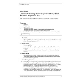 Community Housing Providers (National Law) (South Australia) Regulations 2014