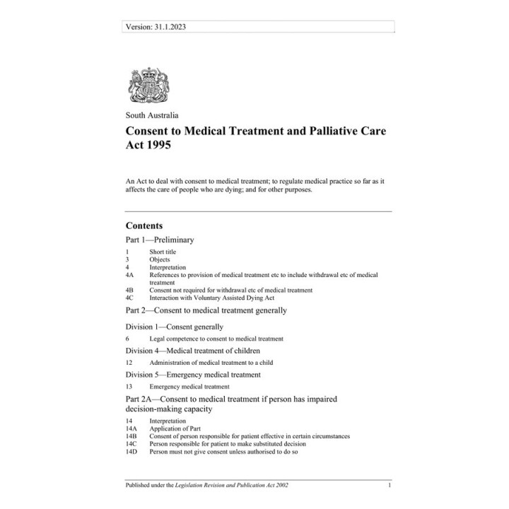 Consent to Medical Treatment and Palliative Care Act 1995