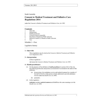 Consent to Medical Treatment and Palliative Care Regulations 2014