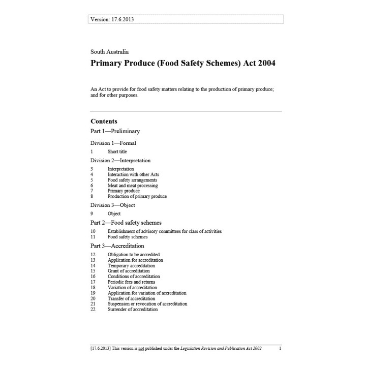 Primary Produce (Food Safety Schemes) Act 2004