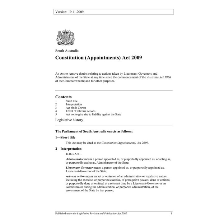 Constitution (Appointments) Act 2009
