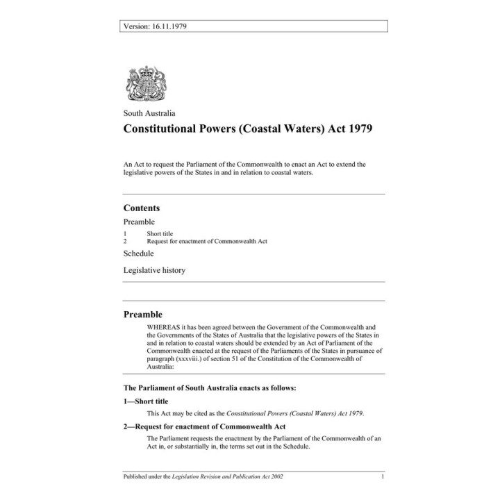 Constitutional Powers (Coastal Waters) Act 1979