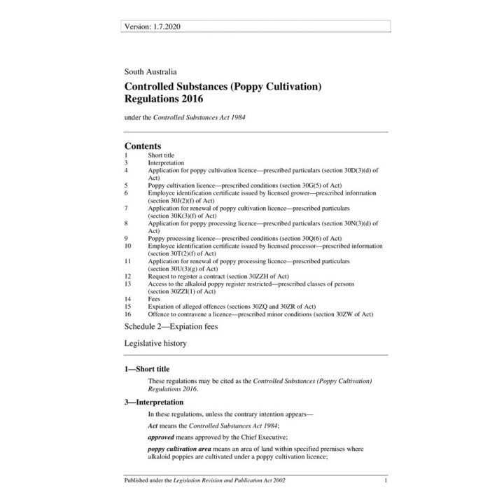 Controlled Substances (Poppy Cultivation) Regulations 2016