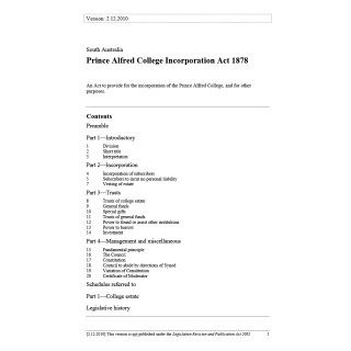 Prince Alfred College Incorporation Act 1878
