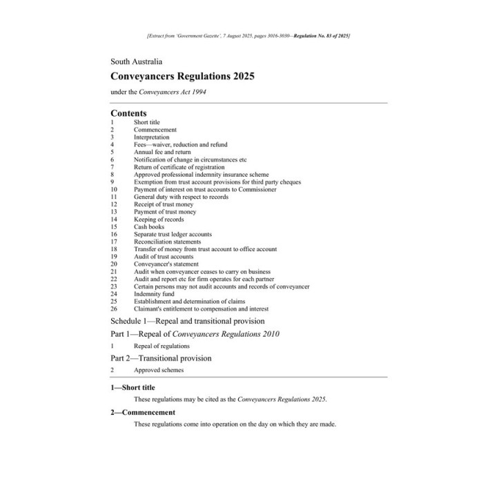 Conveyancers Regulations 2025