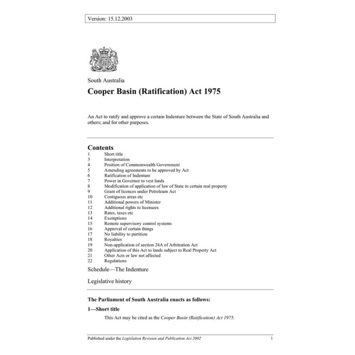 Cooper Basin (Ratification) Act 1975