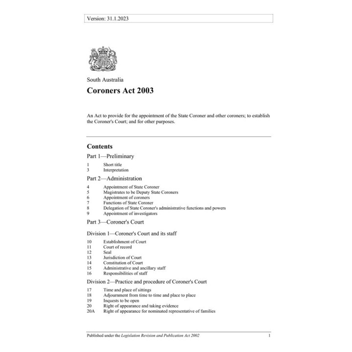 Coroners Act 2003