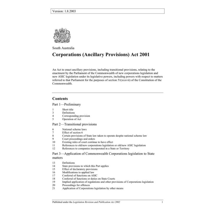 Corporations (Ancillary Provisions) Act 2001