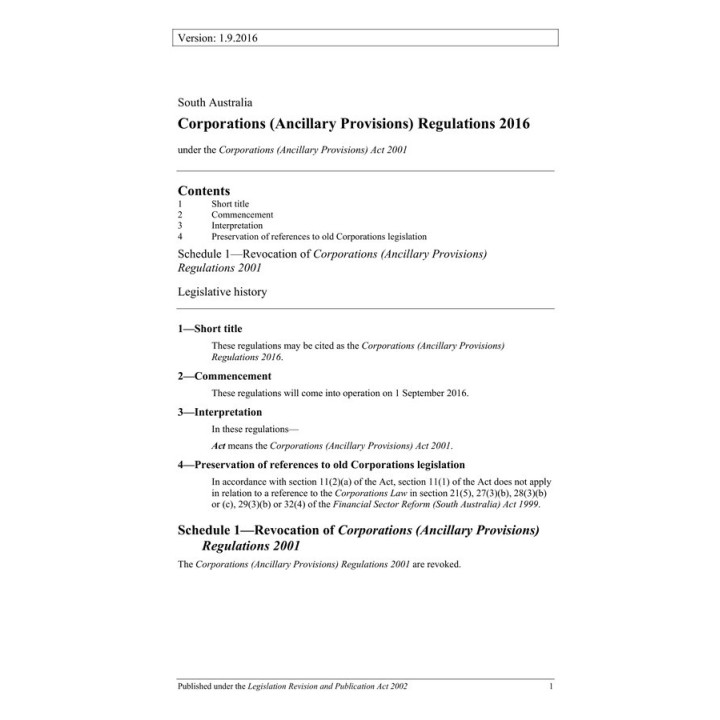Corporations (Ancillary Provisions) Regulations 2016