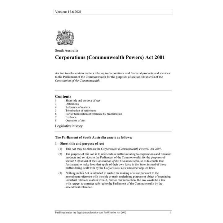 Corporations (Commonwealth Powers) Act 2001