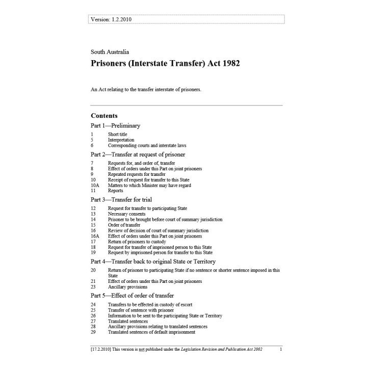 Prisoners (Interstate Transfer) Act 1982