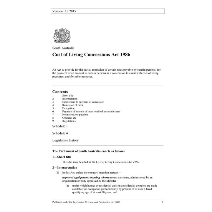 Cost of Living Concessions Act 1986