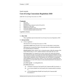 Cost of Living Concessions Regulations 2020