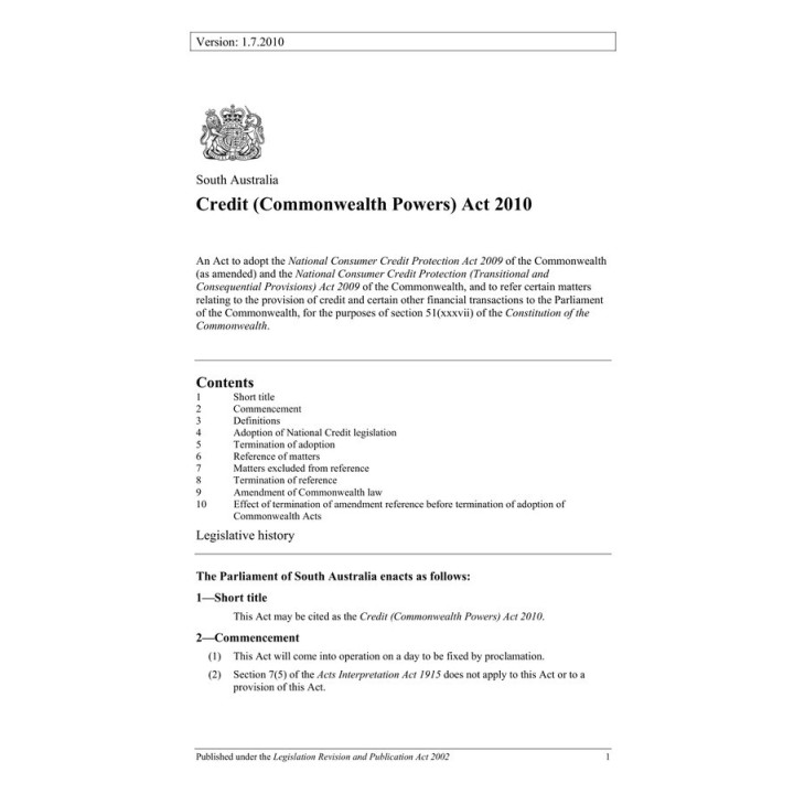 Credit (Commonwealth Powers) Act 2010